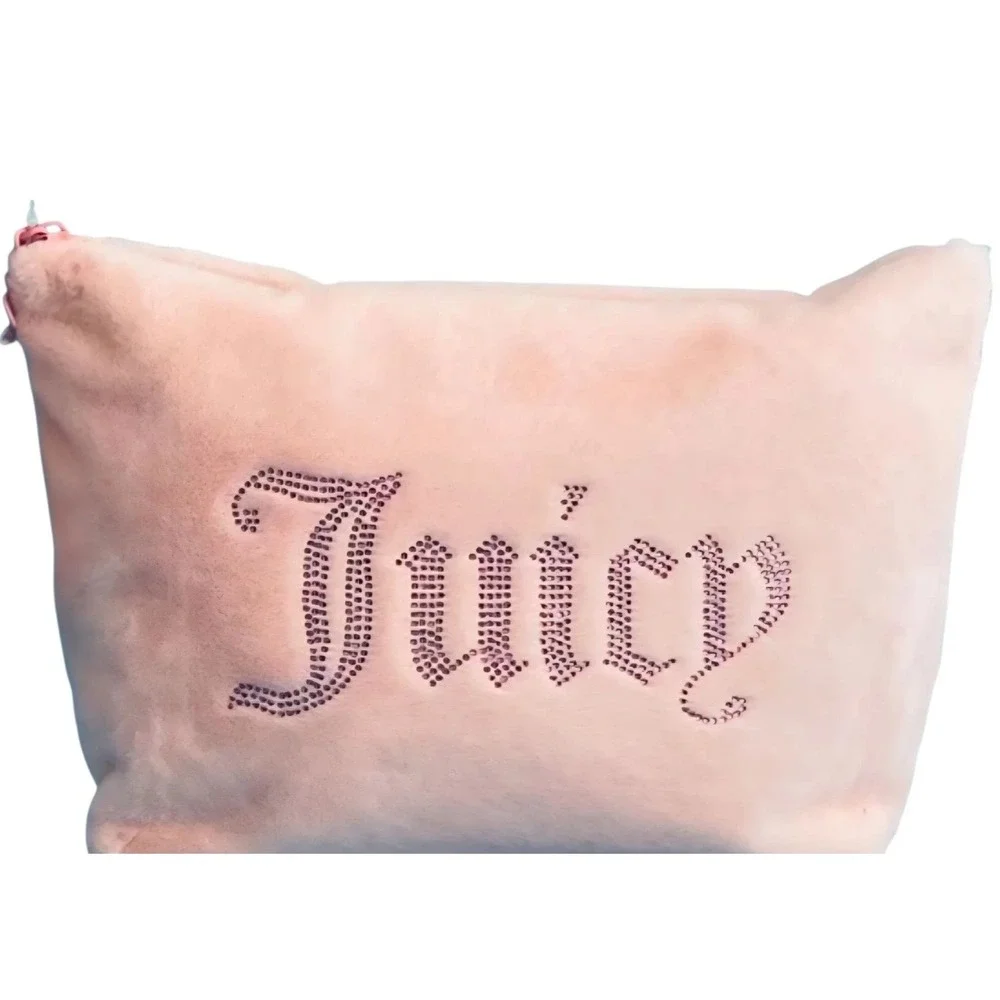 Juicy Couture Light Pink Rhinestone‎ Travel Cosmetic Bag Zipper Closure SZ M